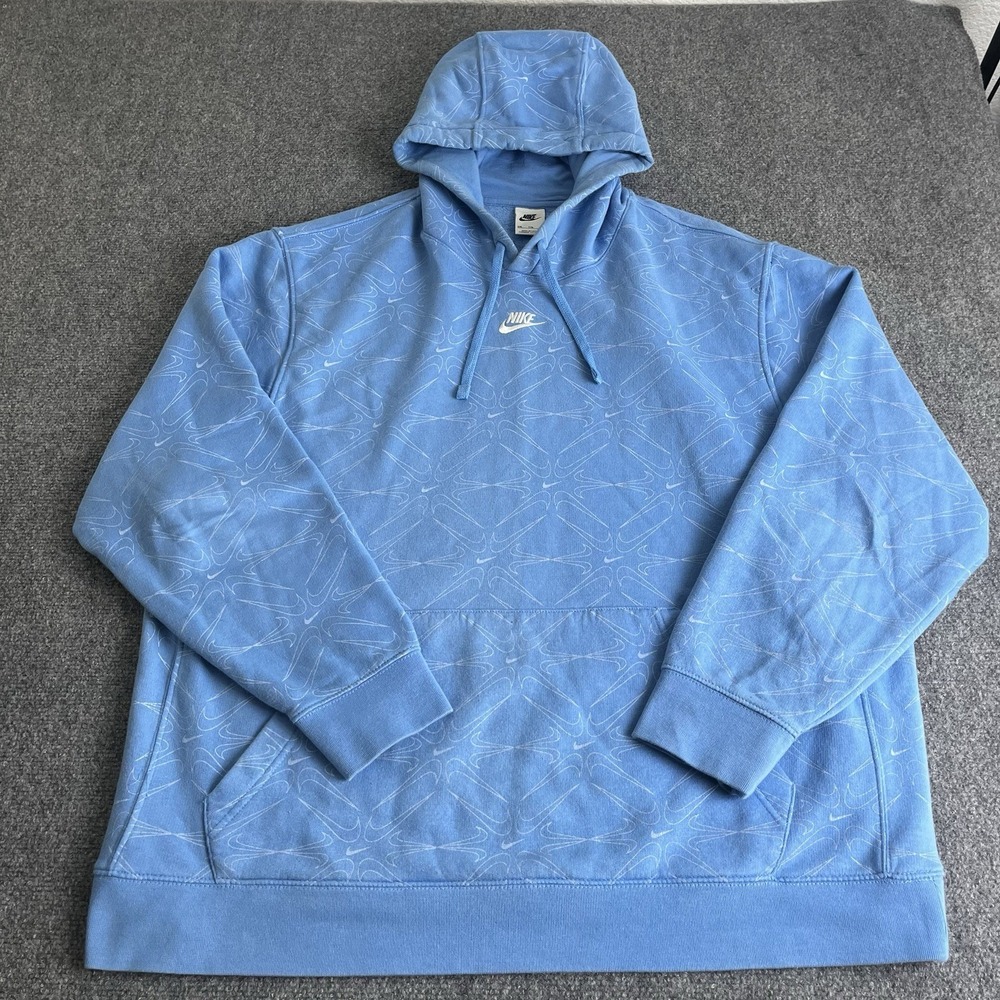 Nike Center Swoosh All Over Sportswear Club AOP Blue Hoodie Mens 2XL